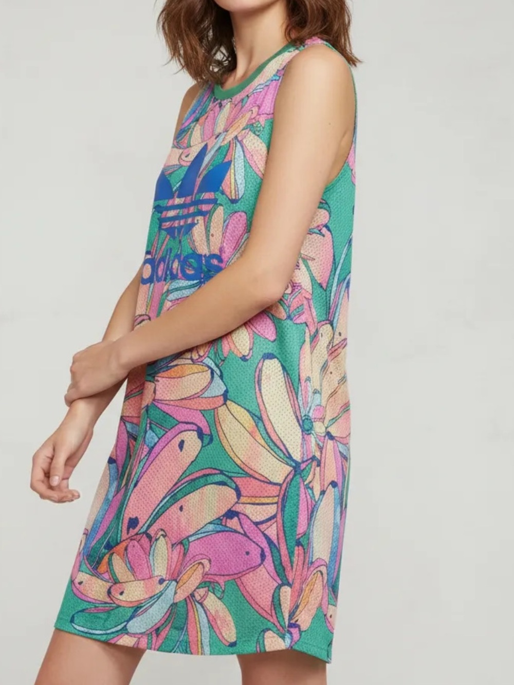 adidas Floral Mesh Tank Dress in Teal and Pink